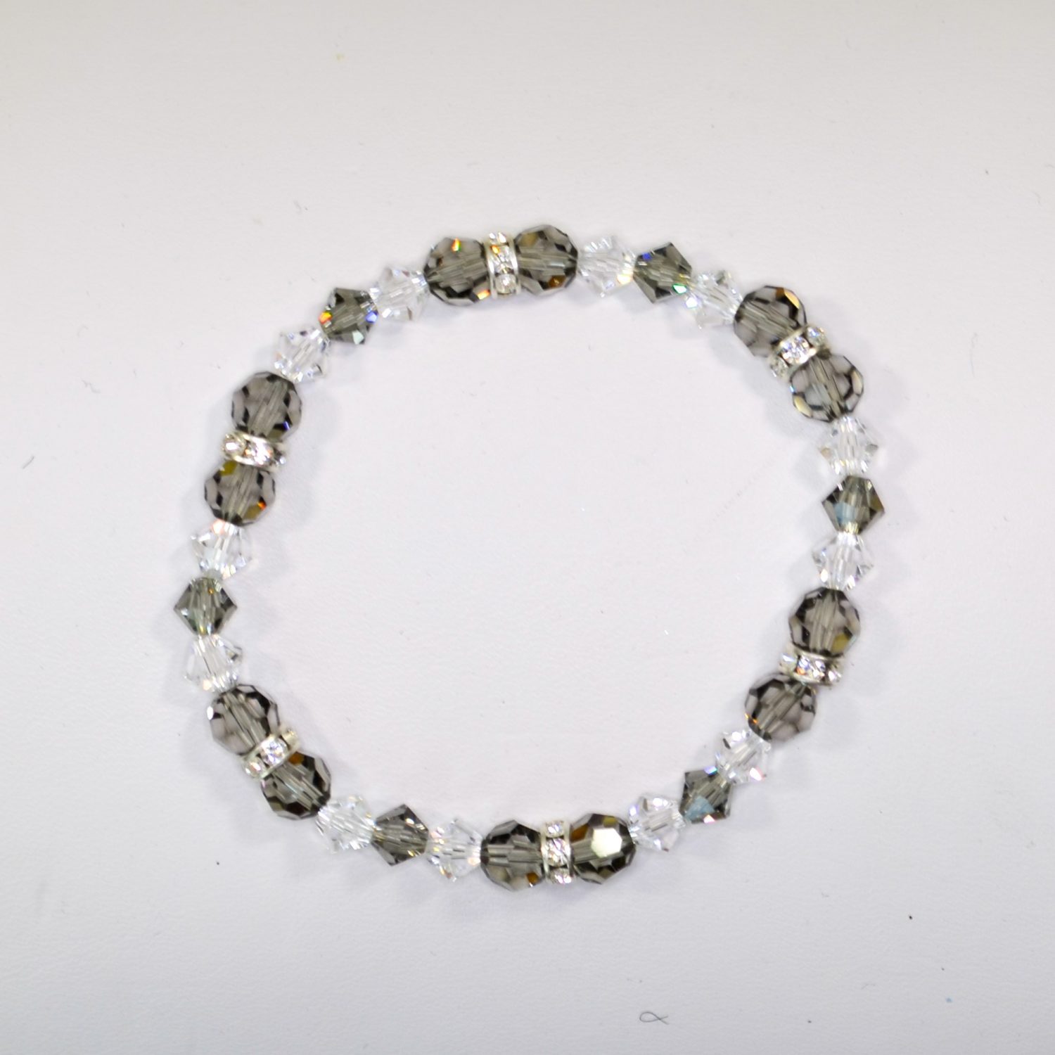 Ruby and Clear Swarovski Crystal Bracelet with Heart Spacer Beads